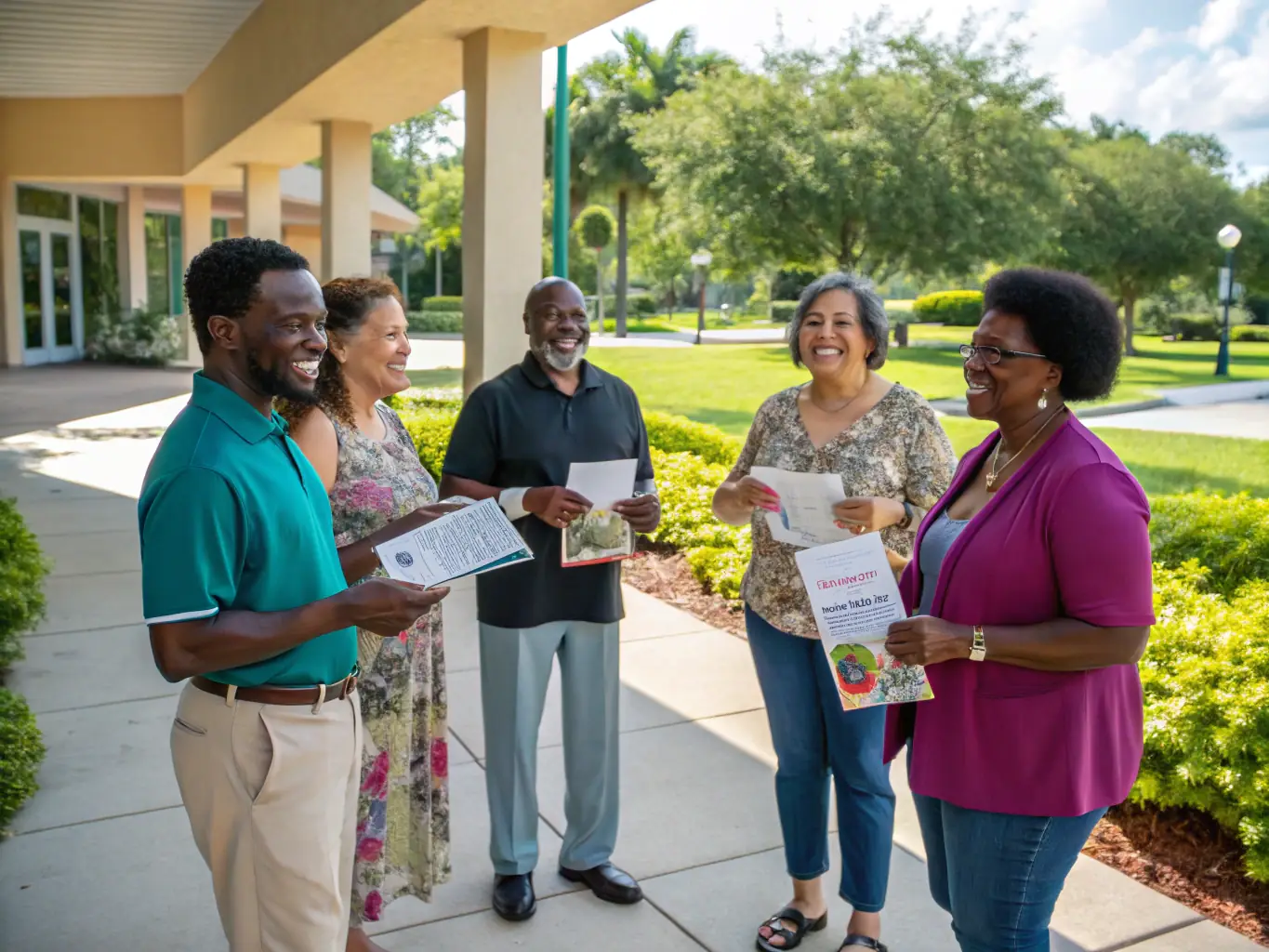 An image of a diverse team of canvassers engaging with residents at their doorsteps, showcasing the personal interaction and community-level impact of door-to-door canvassing.