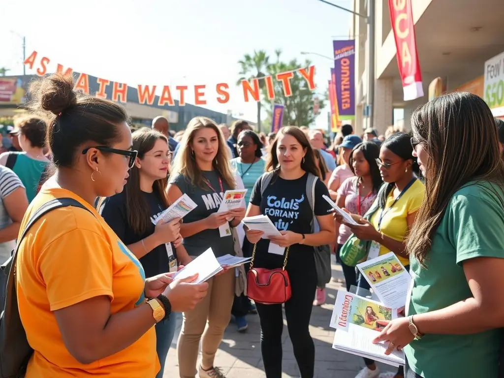 A focused image of a person collecting signatures on a clipboard, set against a backdrop of a community event, symbolizing the direct engagement and community outreach aspect of signature collection for petitions.